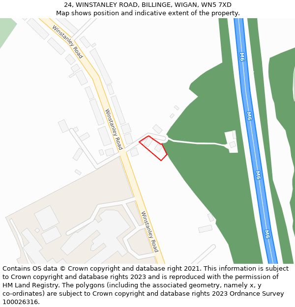 24, WINSTANLEY ROAD, BILLINGE, WIGAN, WN5 7XD: Location map and indicative extent of plot