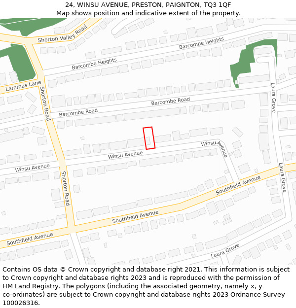 24, WINSU AVENUE, PRESTON, PAIGNTON, TQ3 1QF: Location map and indicative extent of plot