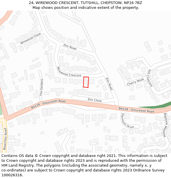 24, WIREWOOD CRESCENT, TUTSHILL, CHEPSTOW, NP16 7BZ: Location map and indicative extent of plot