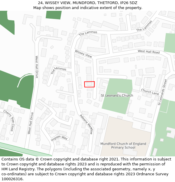 24, WISSEY VIEW, MUNDFORD, THETFORD, IP26 5DZ: Location map and indicative extent of plot