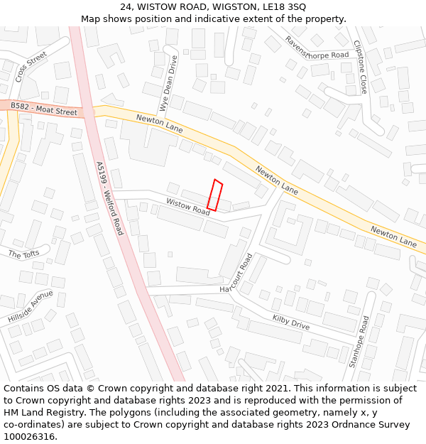 24, WISTOW ROAD, WIGSTON, LE18 3SQ: Location map and indicative extent of plot