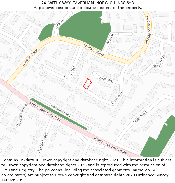 24, WITHY WAY, TAVERHAM, NORWICH, NR8 6YB: Location map and indicative extent of plot