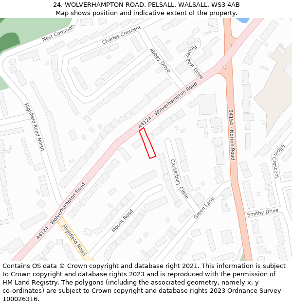 24, WOLVERHAMPTON ROAD, PELSALL, WALSALL, WS3 4AB: Location map and indicative extent of plot