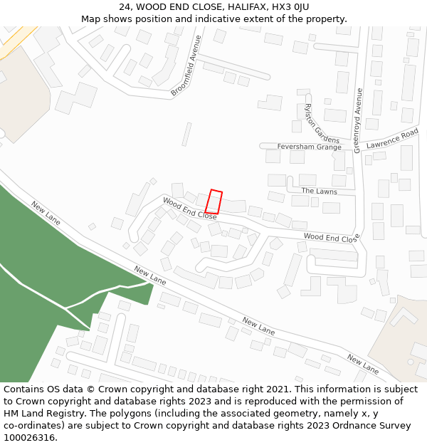 24, WOOD END CLOSE, HALIFAX, HX3 0JU: Location map and indicative extent of plot
