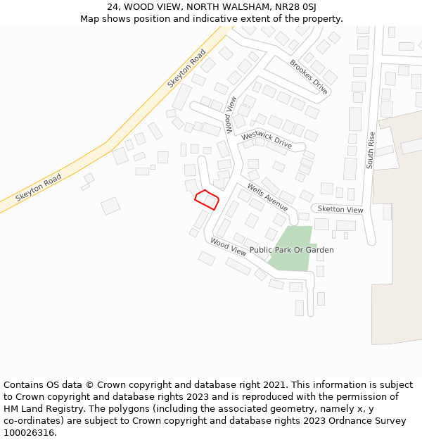 24, WOOD VIEW, NORTH WALSHAM, NR28 0SJ: Location map and indicative extent of plot