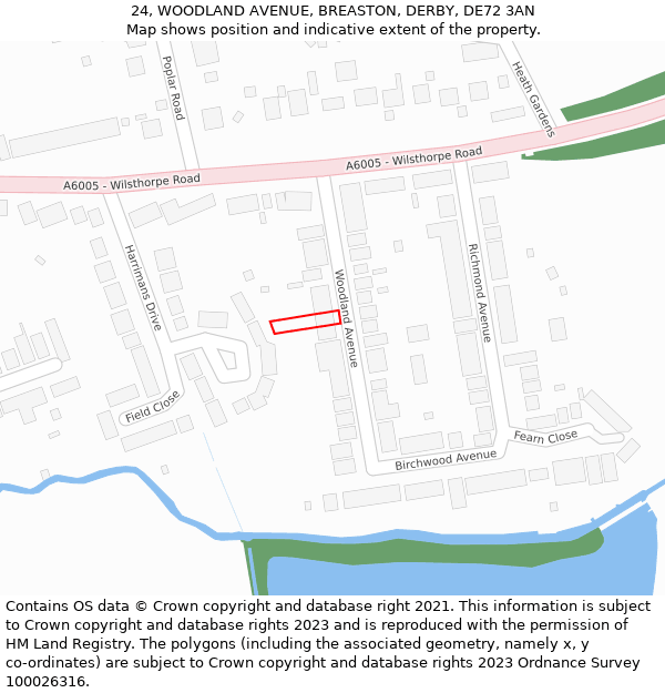 24, WOODLAND AVENUE, BREASTON, DERBY, DE72 3AN: Location map and indicative extent of plot