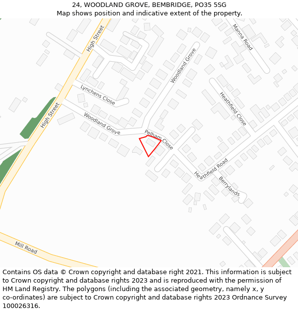 24, WOODLAND GROVE, BEMBRIDGE, PO35 5SG: Location map and indicative extent of plot