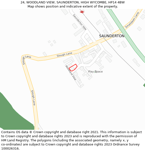 24, WOODLAND VIEW, SAUNDERTON, HIGH WYCOMBE, HP14 4BW: Location map and indicative extent of plot