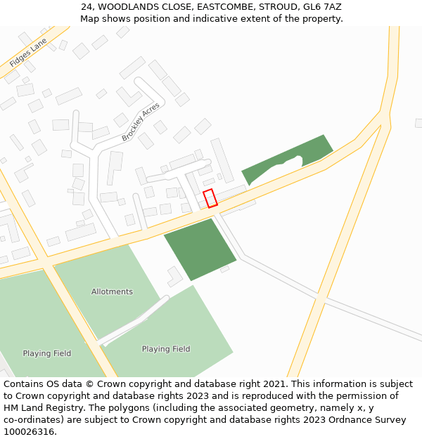 24, WOODLANDS CLOSE, EASTCOMBE, STROUD, GL6 7AZ: Location map and indicative extent of plot