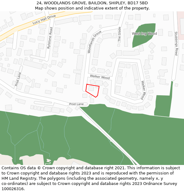 24, WOODLANDS GROVE, BAILDON, SHIPLEY, BD17 5BD: Location map and indicative extent of plot