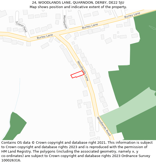 24, WOODLANDS LANE, QUARNDON, DERBY, DE22 5JU: Location map and indicative extent of plot