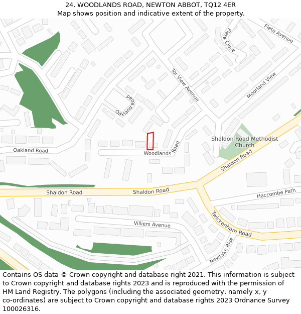 24, WOODLANDS ROAD, NEWTON ABBOT, TQ12 4ER: Location map and indicative extent of plot