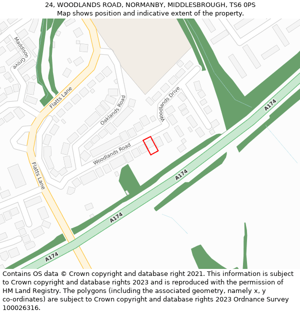 24, WOODLANDS ROAD, NORMANBY, MIDDLESBROUGH, TS6 0PS: Location map and indicative extent of plot