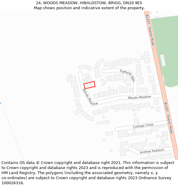 24, WOODS MEADOW, HIBALDSTOW, BRIGG, DN20 9ES: Location map and indicative extent of plot