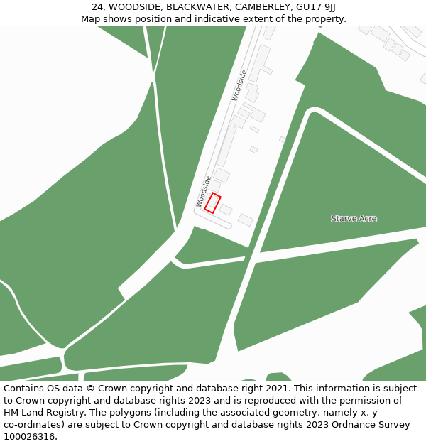 24, WOODSIDE, BLACKWATER, CAMBERLEY, GU17 9JJ: Location map and indicative extent of plot