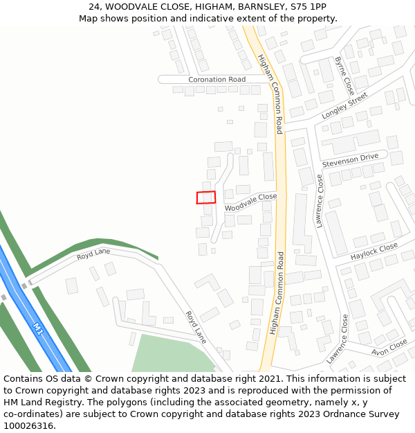 24, WOODVALE CLOSE, HIGHAM, BARNSLEY, S75 1PP: Location map and indicative extent of plot