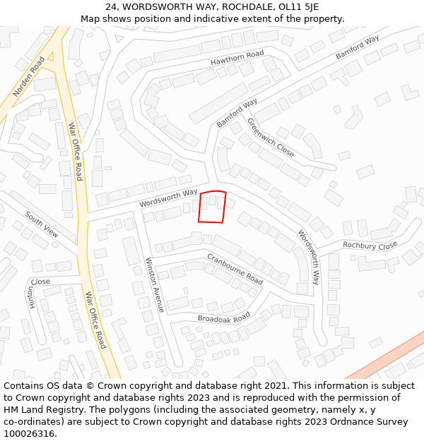 24, WORDSWORTH WAY, ROCHDALE, OL11 5JE: Location map and indicative extent of plot