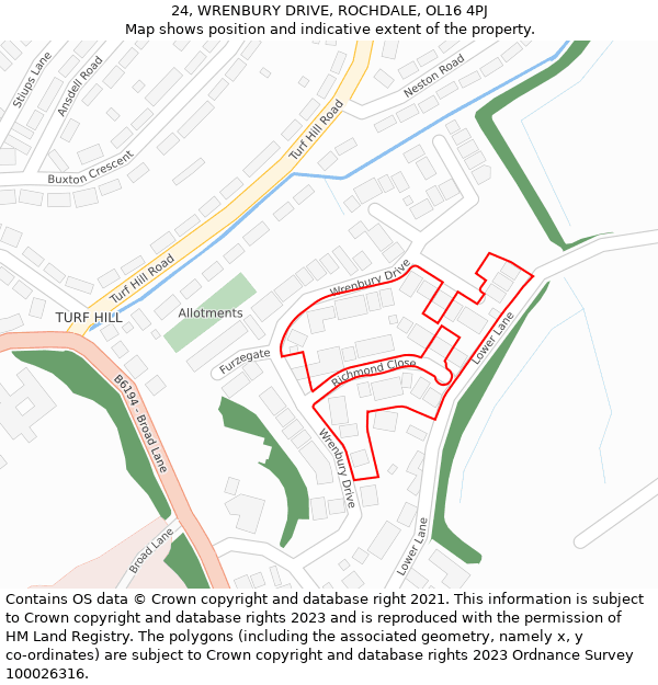 24, WRENBURY DRIVE, ROCHDALE, OL16 4PJ: Location map and indicative extent of plot