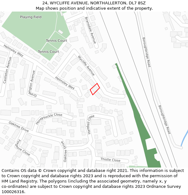24, WYCLIFFE AVENUE, NORTHALLERTON, DL7 8SZ: Location map and indicative extent of plot