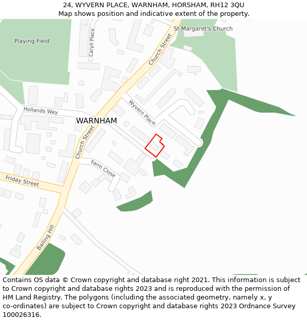 24, WYVERN PLACE, WARNHAM, HORSHAM, RH12 3QU: Location map and indicative extent of plot