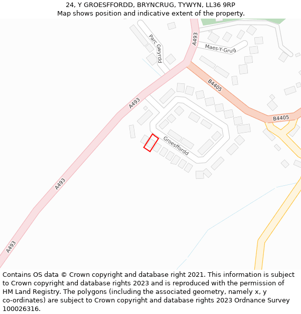 24, Y GROESFFORDD, BRYNCRUG, TYWYN, LL36 9RP: Location map and indicative extent of plot