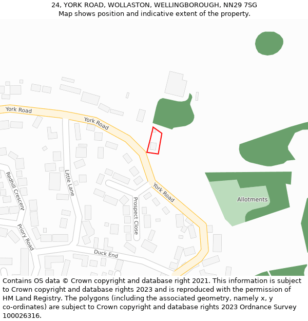 24, YORK ROAD, WOLLASTON, WELLINGBOROUGH, NN29 7SG: Location map and indicative extent of plot
