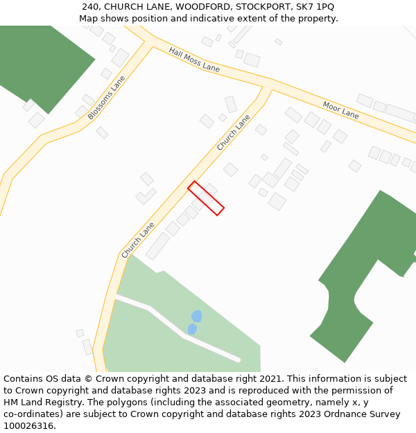 240, CHURCH LANE, WOODFORD, STOCKPORT, SK7 1PQ: Location map and indicative extent of plot