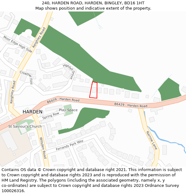 240, HARDEN ROAD, HARDEN, BINGLEY, BD16 1HT: Location map and indicative extent of plot