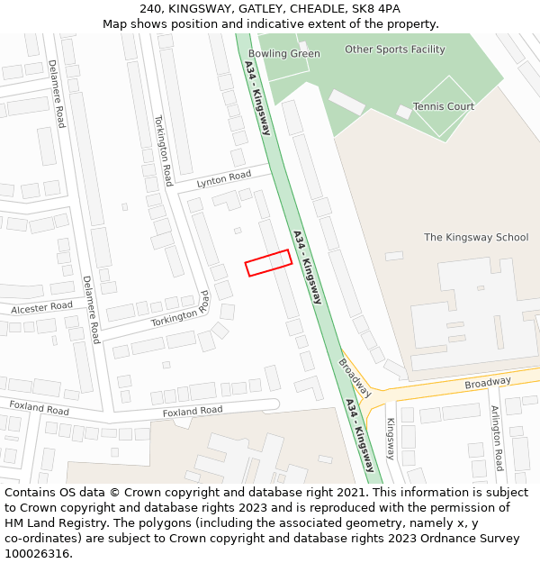 240, KINGSWAY, GATLEY, CHEADLE, SK8 4PA: Location map and indicative extent of plot