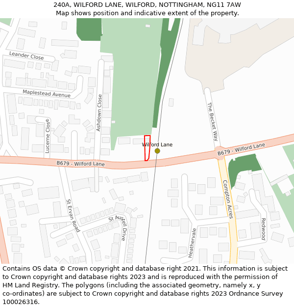 240A, WILFORD LANE, WILFORD, NOTTINGHAM, NG11 7AW: Location map and indicative extent of plot