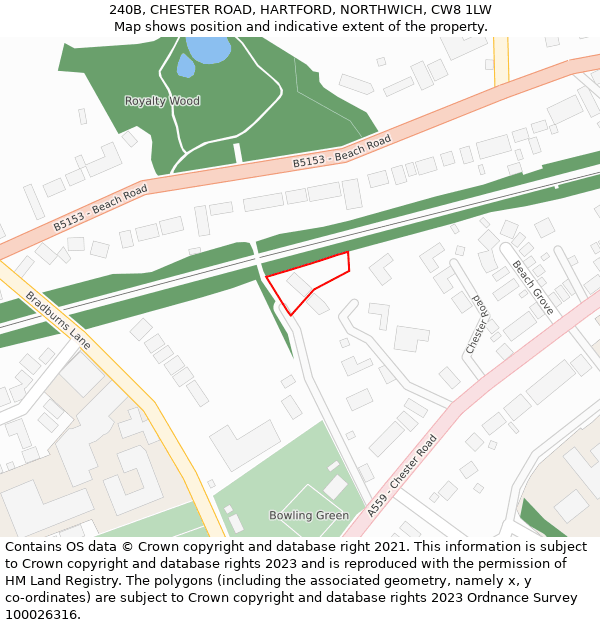 240B, CHESTER ROAD, HARTFORD, NORTHWICH, CW8 1LW: Location map and indicative extent of plot