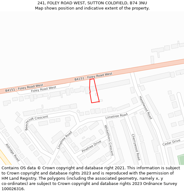 241, FOLEY ROAD WEST, SUTTON COLDFIELD, B74 3NU: Location map and indicative extent of plot