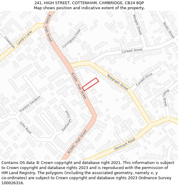 241, HIGH STREET, COTTENHAM, CAMBRIDGE, CB24 8QP: Location map and indicative extent of plot