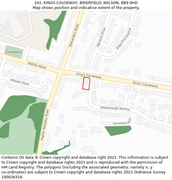 241, KINGS CAUSEWAY, BRIERFIELD, NELSON, BB9 0HD: Location map and indicative extent of plot