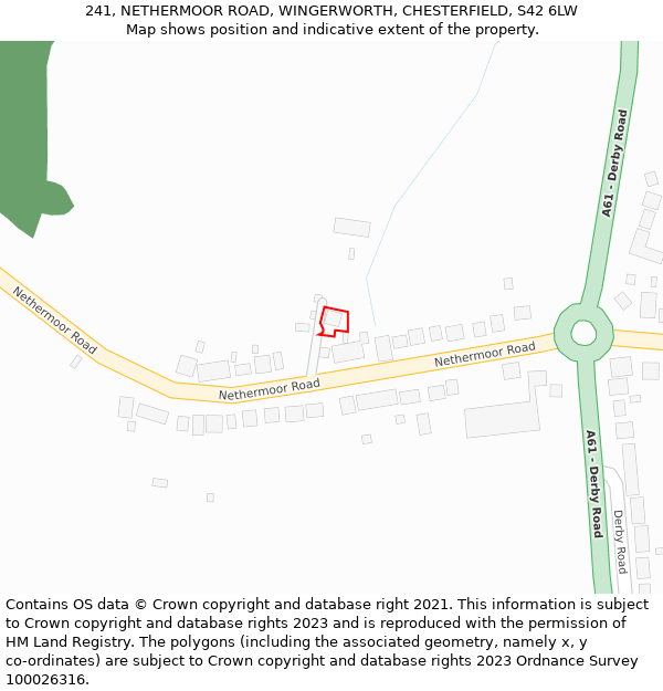 241, NETHERMOOR ROAD, WINGERWORTH, CHESTERFIELD, S42 6LW: Location map and indicative extent of plot