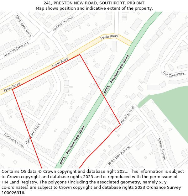 241, PRESTON NEW ROAD, SOUTHPORT, PR9 8NT: Location map and indicative extent of plot