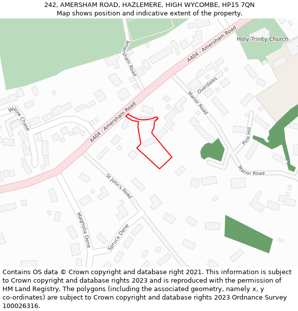 242, AMERSHAM ROAD, HAZLEMERE, HIGH WYCOMBE, HP15 7QN: Location map and indicative extent of plot