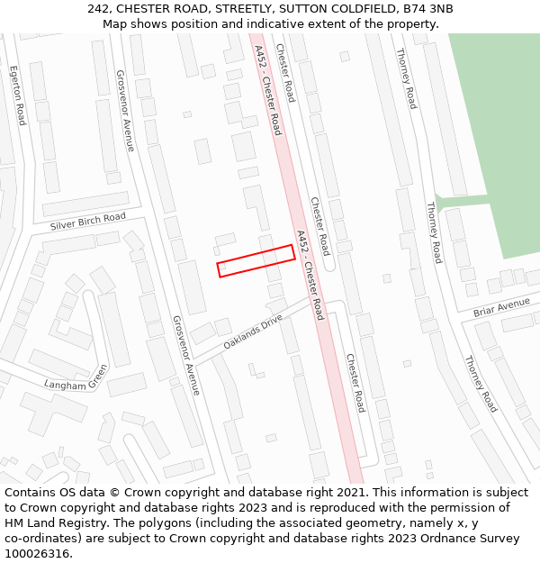 242, CHESTER ROAD, STREETLY, SUTTON COLDFIELD, B74 3NB: Location map and indicative extent of plot