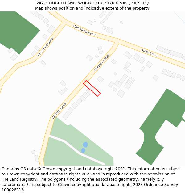 242, CHURCH LANE, WOODFORD, STOCKPORT, SK7 1PQ: Location map and indicative extent of plot