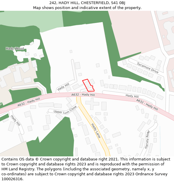 242, HADY HILL, CHESTERFIELD, S41 0BJ: Location map and indicative extent of plot