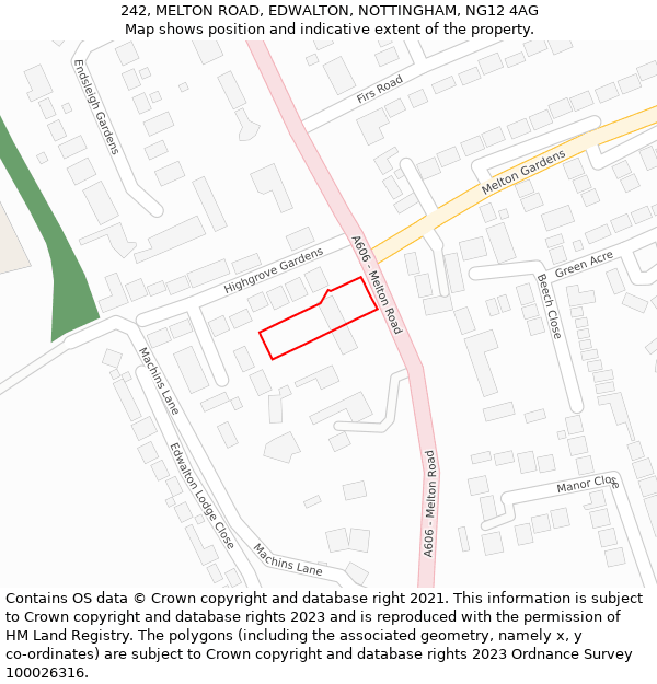 242, MELTON ROAD, EDWALTON, NOTTINGHAM, NG12 4AG: Location map and indicative extent of plot
