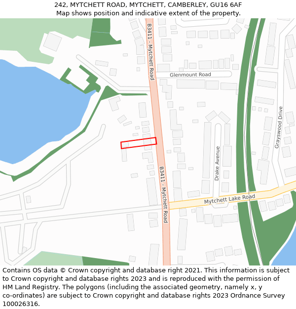 242, MYTCHETT ROAD, MYTCHETT, CAMBERLEY, GU16 6AF: Location map and indicative extent of plot