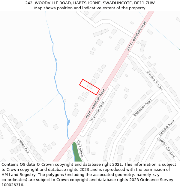 242, WOODVILLE ROAD, HARTSHORNE, SWADLINCOTE, DE11 7HW: Location map and indicative extent of plot