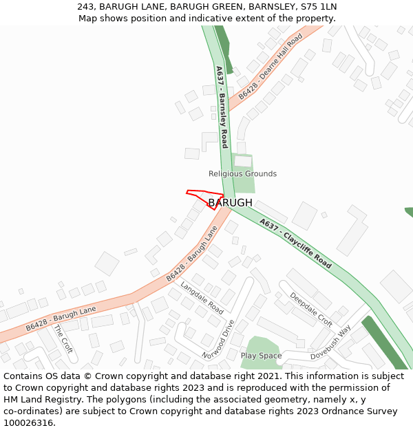 243, BARUGH LANE, BARUGH GREEN, BARNSLEY, S75 1LN: Location map and indicative extent of plot