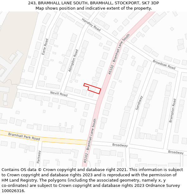 243, BRAMHALL LANE SOUTH, BRAMHALL, STOCKPORT, SK7 3DP: Location map and indicative extent of plot