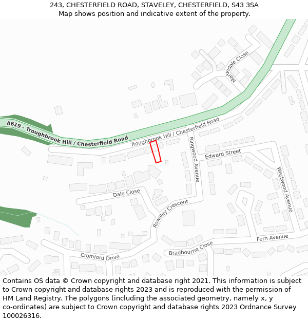 243, CHESTERFIELD ROAD, STAVELEY, CHESTERFIELD, S43 3SA: Location map and indicative extent of plot