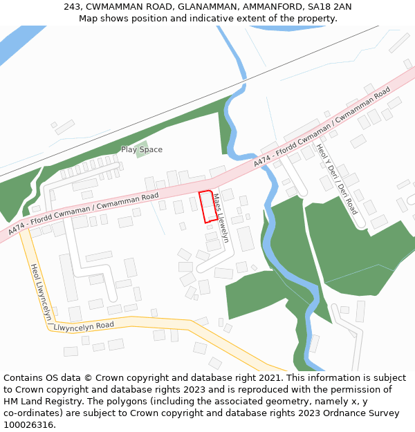 243, CWMAMMAN ROAD, GLANAMMAN, AMMANFORD, SA18 2AN: Location map and indicative extent of plot