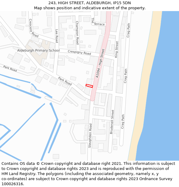 243, HIGH STREET, ALDEBURGH, IP15 5DN: Location map and indicative extent of plot