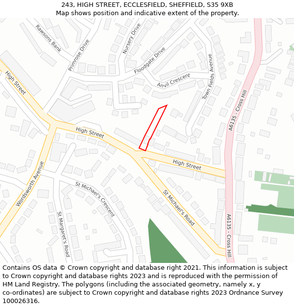 243, HIGH STREET, ECCLESFIELD, SHEFFIELD, S35 9XB: Location map and indicative extent of plot