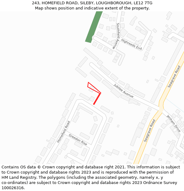 243, HOMEFIELD ROAD, SILEBY, LOUGHBOROUGH, LE12 7TG: Location map and indicative extent of plot